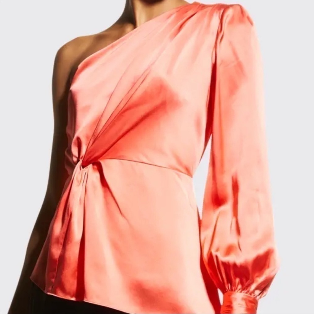 Cinq A Sept Stace Neon Coral One Shoulder Blouse Size Medium New with tags!